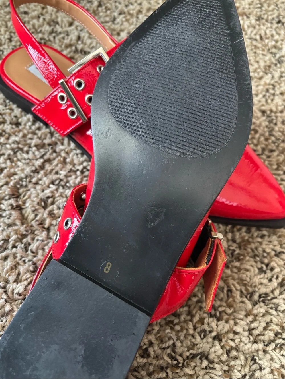 Steve Madden Red Patent Slingback Flats with Buckle Detail